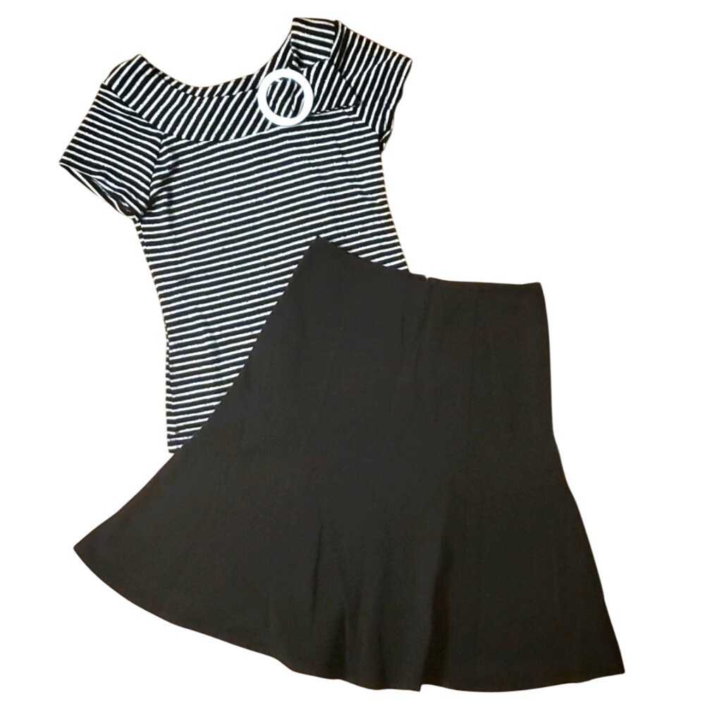 IZ Byer Californis Girls Black and Silver Striped Top with Matching Black‎ Skirt